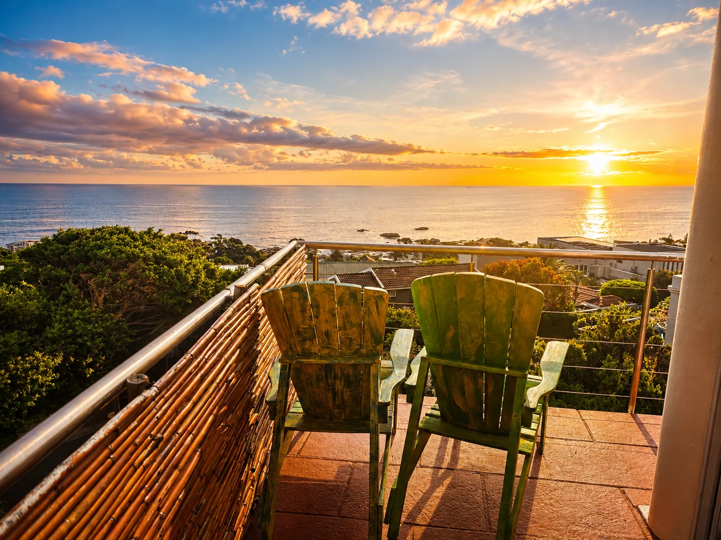 Sunset over the Atlantic Ocean from the Leopard Room terrace at VistaBlu Camps Bay