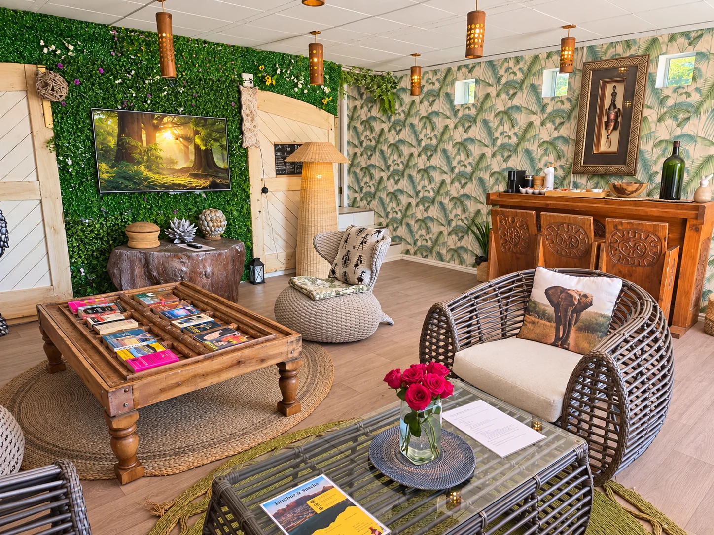 VistaBlu living room with woven seating